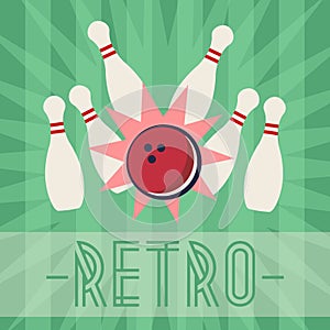 Retro bowling strike with old fashioned background