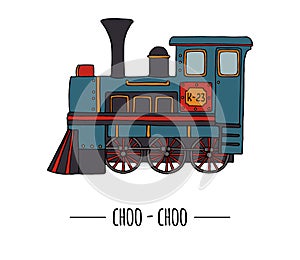 Vector illustration of retro engine. Vintage train clip art