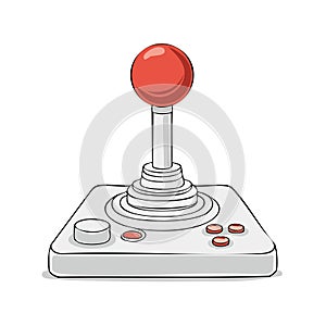 Vector Illustration of Retro Game Controller with Red Joystick and Gray Buttons for Vintage Arcade Style Gaming