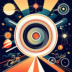 Vector illustration of a retro space theme with planets, stars, sun and stars AI Generated