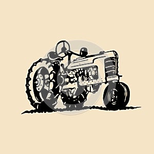 Vector illustration of retro tractor in hand sketched style. Farm fresh logotype. Bio products emblem. Eco food sign.