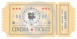 Vector illustration. Retro vintage movie ticket in black and white and red. Banner, template, movie theater poster, icon