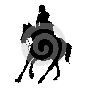 Vector illustration, rider controls running horse, competition dressage