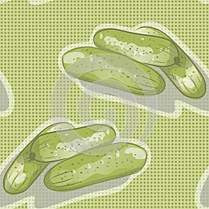 Vector illustration of ripe green cucumbers. Hand drawn sketh. Seamless pattern