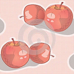 Vector illustration of ripe red apple seamless pattern. Hand drawn sketh