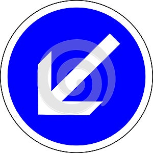 Vector illustration of a road sign showing to the left direction only. Blue color graphics of a traffic sign.