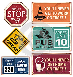 Vector illustration of road signs with unique creative messages