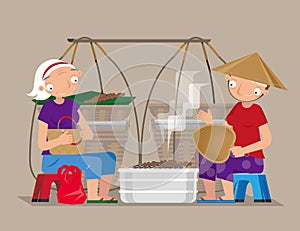 Vector illustration of a roadside itinerant food hawker in Vietnam