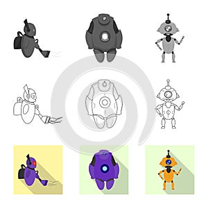 Vector illustration of robot and factory symbol. Collection of robot and space vector icon for stock.