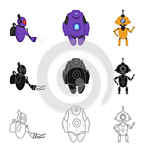 Vector illustration of robot and factory symbol. Set of robot and space stock symbol for web.