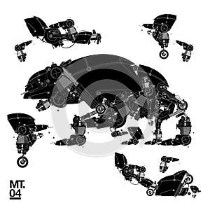Vector illustration robot motorcycle and guitar