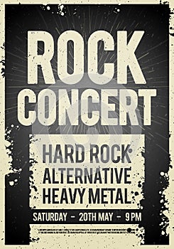 Vector illustration rock concert retro poster design template on old paper texture