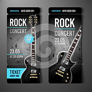 Vector illustration rock concert ticket design template with black guitar