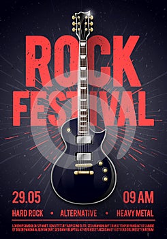 Vector illustration rock festival concert party flyer or posterdesign template with guitar, place for text and cool effects in the