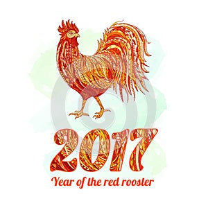 Vector illustration of rooster, symbol 2017 on the Chinese calendar. Silhouette red cock. element for New Year s design