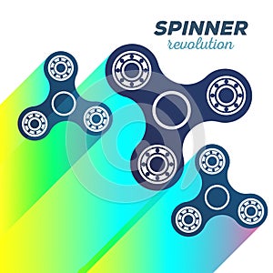 Vector illustration of rotating fidget spinners with colorful tr