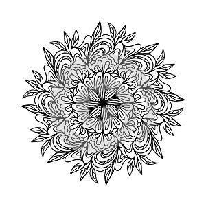 Vector illustration. Round flower ornament. Line nature mandala. Coloring page.