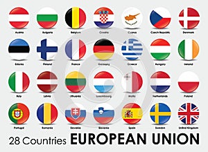 Vector illustration of round shape flags of the 28 countries European Union