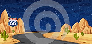 Vector illustration of Route 66 under a starry sky