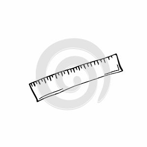 Vector illustration. Ruler icon isolated on white background. Office aksessuary. Theme of back to school. Hand drawn simple office