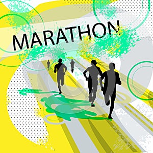 Vector illustration of running people. Poster for marathon