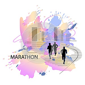 Vector illustration of running people. Poster for marathon