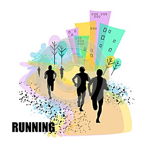 Vector illustration of running people. Poster for marathon