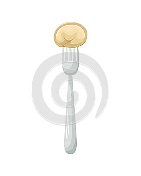 Vector illustration of a Russian dumpling impaled on a fork. Pelmeni. National food