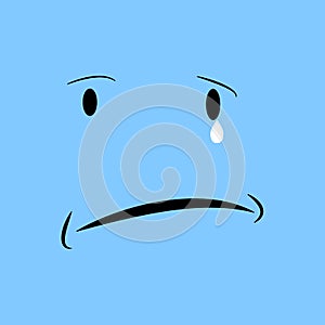 Vector illustration, sad emotion on blue background.