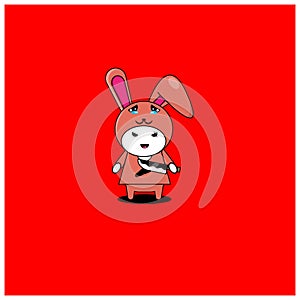 Vector illustration of a sadistic rabbit character holding a knife
