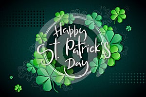 Vector illustration of saint patricks day greetings banner template with hand lettering label - happy st. patrick`s day-