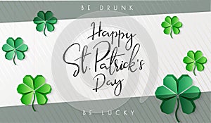 Vector illustration of saint patricks day greetings banner template with hand lettering label - happy st. patrick`s day-