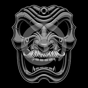 Vector illustration of samurai mask with mustahce.