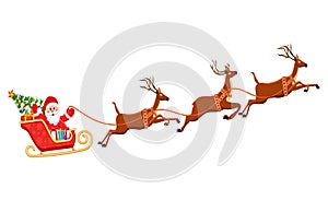 Vector illustration of Santa Claus flying with deer