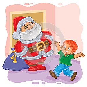 Vector illustration of Santa Claus and little boy