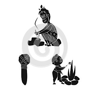 Vector illustration of sapiens and development sign. Set of sapiens and age stock symbol for web.