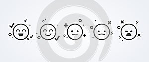 Vector illustration of satisfaction level. Range to assess the emotions of your content. Feedback in form of emotions. User experi