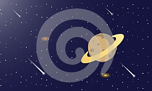 vector Illustration Saturn Planet Blue Background