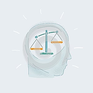 Vector illustration of Scale Balance in Human Head on white background.