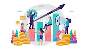 Vector illustration of scale up business strategy. Financial growth development team.Suitable for web banner, fyler, poster, ui,