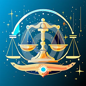 Vector illustration of scales of justice. Symbol of law and order. Generative AI