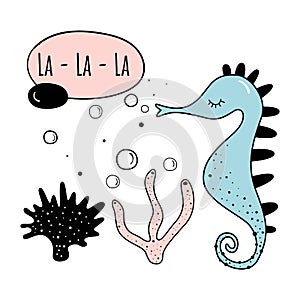 Vector illustration in Scandinavian style seahorse . Baby print. Cartoon background.