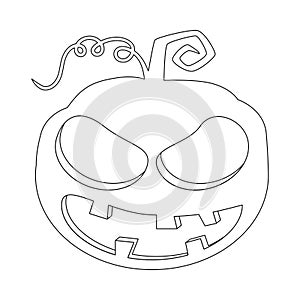 Vector illustration of a scary pumpkin with fiery eyes and a grin. Halloween invitation
