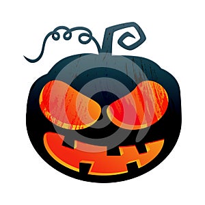 Vector illustration of a scary pumpkin with fiery eyes and a grin. Halloween invitation decoration, kids