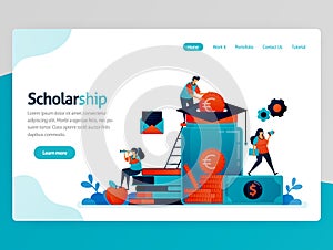 Vector illustration for scholarship landing page. Scholarship program for outstanding students. Donation and education savings.