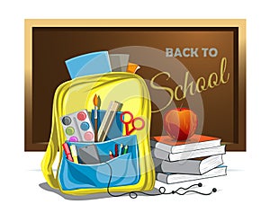 Vector illustration of school bag with education objects