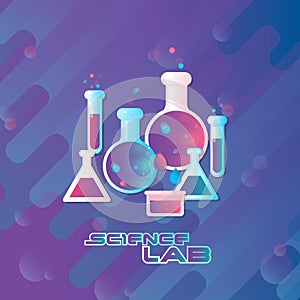 Vector illustration. Science lab concept with flat flasks.