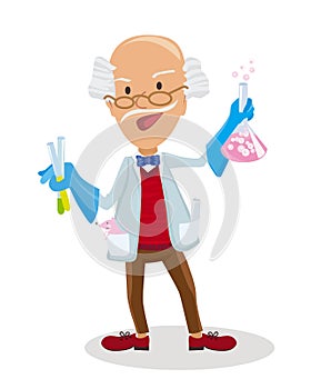 Vector illustration of scientist with testube in flat style isolated on white background