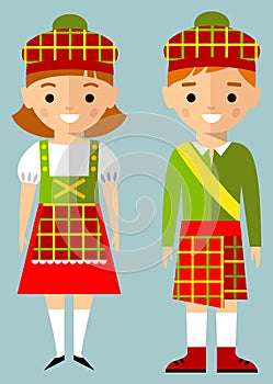 Vector illustration of scot children, boy, girl, people