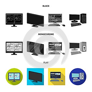 Vector illustration of screen and computer logo. Collection of screen and mockup stock vector illustration.